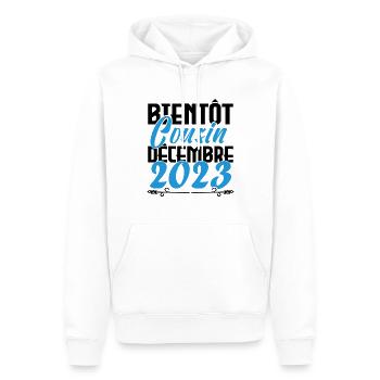 Annonce grossesse. bientôt Cousin Décembre 2023. - Sweat à capuche Premium bio Homme - blanc - Devant - Nico (187cm)