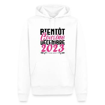 Annonce grossesse. bientôt Cousine Décembre 2023. - Sweat à capuche Premium bio Homme - blanc - Devant - Nico (187cm)