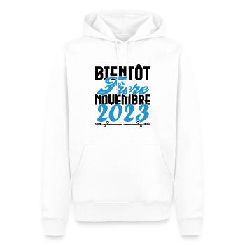 Annonce grossesse. bientôt Frère Novembre 2023. - Sweat à capuche Premium bio Homme - blanc - Devant - Nico (187cm)