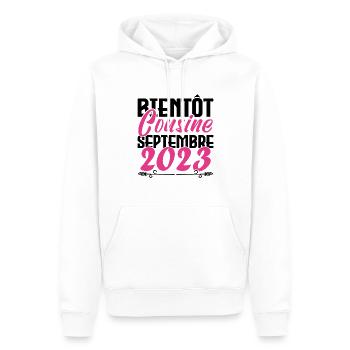 Annonce grossesse. bientôt Cousine Septembre 2023. - Sweat à capuche Premium bio Homme - blanc - Devant - Nico (187cm)