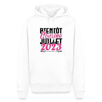 Annonce grossesse. bientôt Cousine Juillet 2023. - Sweat à capuche Premium bio Homme - blanc - Devant - Nico (187cm)