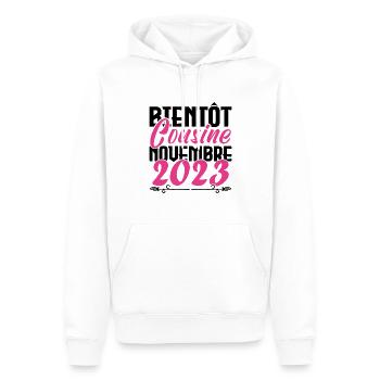Annonce grossesse. bientôt Cousine Novembre 2023. - Sweat à capuche Premium bio Homme - blanc - Devant - Nico (187cm)