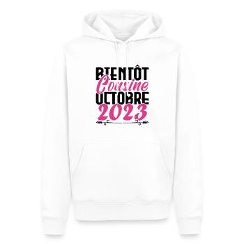 Annonce grossesse. bientôt Cousine Octobre 2023. - Sweat à capuche Premium bio Homme - blanc - Devant - Nico (187cm)