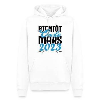 Cadeau Annonce grossesse. bientôt Oncle Mars 2023. - Sweat à capuche Premium bio Homme - blanc - Devant - Nico (187cm)