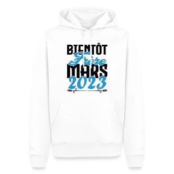 Cadeau Annonce grossesse. bientôt Frère Mars 2023. - Sweat à capuche Premium bio Homme - blanc - Devant - Nico (187cm)