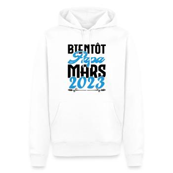 Cadeau Annonce grossesse. bientôt Papa Mars 2023. - Sweat à capuche Premium bio Homme - blanc - Devant - Nico (187cm)