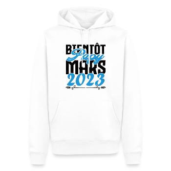 Cadeau Annonce grossesse. bientôt Papy Mars 2023. - Sweat à capuche Premium bio Homme - blanc - Devant - Nico (187cm)