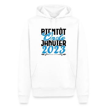 Annonce grossesse. bientôt Oncle Janvier 2023. - Sweat à capuche Premium bio Homme - blanc - Devant - Nico (187cm)