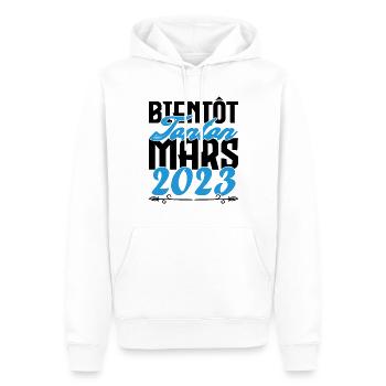 Cadeau Annonce grossesse bientôt Tonton Mars 2023 - Sweat à capuche Premium bio Homme - blanc - Devant - Nico (187cm)