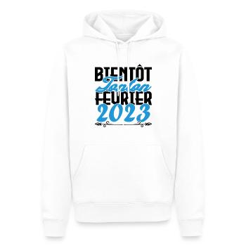 Annonce grossesse bientôt Tonton Février 2023 - Sweat à capuche Premium bio Homme - blanc - Devant - Nico (187cm)