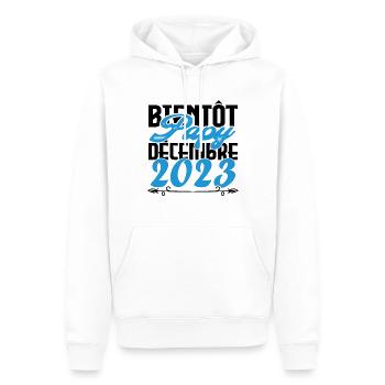 Annonce grossesse bientôt Papy Décembre 2023 - Sweat à capuche Premium bio Homme - blanc - Devant - Nico (187cm)