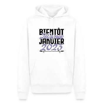 Annonce grossesse. bientôt Mamie Janvier 2023. - Sweat à capuche Premium bio Homme - blanc - Devant - Nico (187cm)