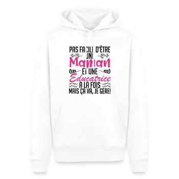 pas facile d'être une maman et une Educatrice. - Sweat à capuche Premium bio Homme - blanc - Devant - Nico (187cm)