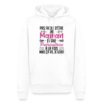 pas facile d'être une maman et une Puéricultrice. - Sweat à capuche Premium bio Homme - blanc - Devant - Nico (187cm)
