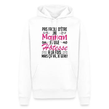 pas facile d'être une maman et une Hôtesse. - Sweat à capuche Premium bio Homme - blanc - Devant - Nico (187cm)
