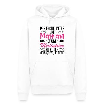 pas facile d'être une maman et une Médiatrice. - Sweat à capuche Premium bio Homme - blanc - Devant - Nico (187cm)