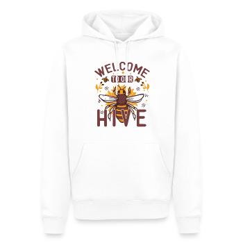 Bienvenue dans notre ruche - Sweat à capuche Premium bio Homme - blanc - Devant - Nico (187cm)