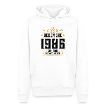 né en DÉCEMBRE 1986, 36 ans, cadeau d'anniversaire - Sweat à capuche Premium bio Homme - blanc - Devant - Nico (187cm)