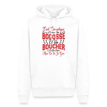 c'est compliqué d'être un Bogosse et un Boucher. - Sweat à capuche Premium bio Homme - blanc - Devant - Nico (187cm)