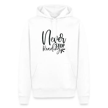 Never Stop Reading - Männer Premium Bio Hoodie - Weiß - Vorne - Nico (187cm)
