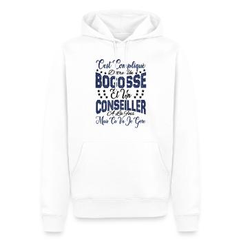 c'est compliqué d'être un Bogosse et un Conseiller - Sweat à capuche Premium bio Homme - blanc - Devant - Nico (187cm)