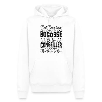c'est compliqué d'être un Bogosse et un Conseiller - Sweat à capuche Premium bio Homme - blanc - Devant - Nico (187cm)
