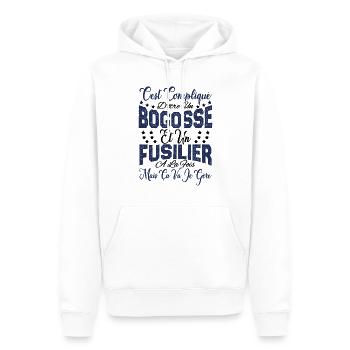 c'est compliqué d'être un Bogosse et un Fusilier. - Sweat à capuche Premium bio Homme - blanc - Devant - Nico (187cm)