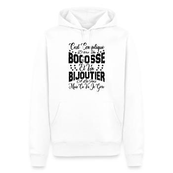 c'est compliqué d'être un Bogosse et un Bijoutier. - Sweat à capuche Premium bio Homme - blanc - Devant - Nico (187cm)