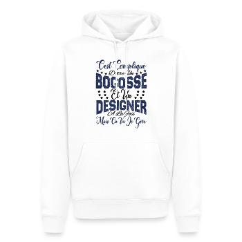 c'est compliqué d'être un Bogosse et un Designer. - Sweat à capuche Premium bio Homme - blanc - Devant - Nico (187cm)