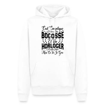 c'est compliqué d'être un Bogosse et un Horloger. - Sweat à capuche Premium bio Homme - blanc - Devant - Nico (187cm)