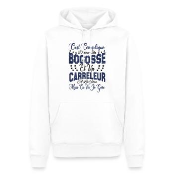 c'est compliqué d'être un Bogosse et un Carreleur. - Sweat à capuche Premium bio Homme - blanc - Devant - Nico (187cm)