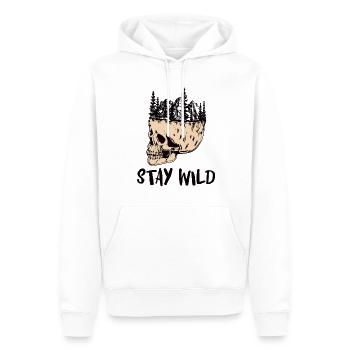 Stay Wild Totenkopf Schädel Skull Berge Wald - Männer Premium Bio Hoodie - Weiß - Vorne - Nico (187cm)