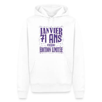 Janvier 71 ans. Cadeau 71 ans janvier anniversaire - Sweat à capuche Premium bio Homme - blanc - Devant - Nico (187cm)