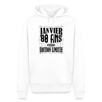 Janvier 80 ans. Cadeau 80 ans janvier anniversaire - Sweat à capuche Premium bio Homme - blanc - Devant - Nico (187cm)
