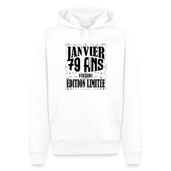 Janvier 79 ans. Cadeau 79 ans janvier anniversaire - Sweat à capuche Premium bio Homme - blanc - Devant - Nico (187cm)