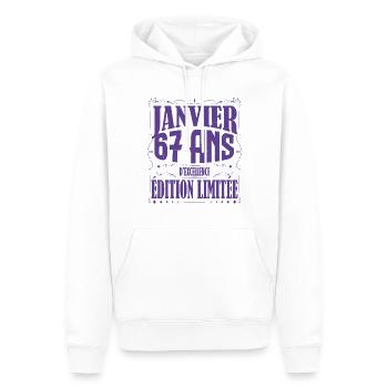Janvier 67 ans. Cadeau 67 ans janvier anniversaire - Sweat à capuche Premium bio Homme - blanc - Devant - Nico (187cm)