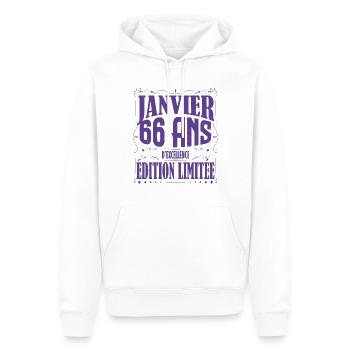 Janvier 66 ans. Cadeau 66 ans janvier anniversaire - Sweat à capuche Premium bio Homme - blanc - Devant - Nico (187cm)