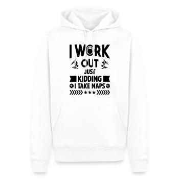 Je m’entraîne en plaisantant, je fais des siestes - Sweat à capuche Premium bio Homme - blanc - Devant - Nico (187cm)
