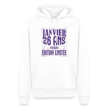 Janvier 26 ans. Cadeau 26 ans janvier anniversaire - Sweat à capuche Premium bio Homme - blanc - Devant - Nico (187cm)
