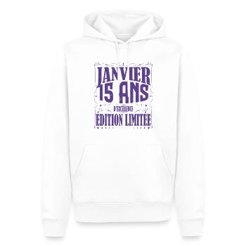 Janvier 15 ans. Cadeau 15 ans janvier anniversaire - Sweat à capuche Premium bio Homme - blanc - Devant - Nico (187cm)