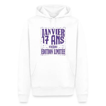 Janvier 17 ans. Cadeau 17 ans janvier anniversaire - Sweat à capuche Premium bio Homme - blanc - Devant - Nico (187cm)