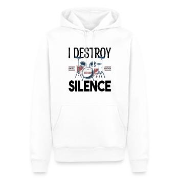 Ich zerstöre das Schweigen. Geschenkschlagzeuger, Geschenkmusiker - Männer Premium Bio Hoodie - Weiß - Vorne - Nico (187cm)