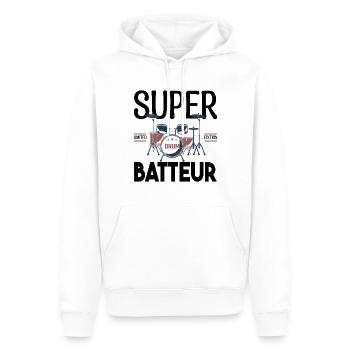 Super Batteur. Cadeau batteur. bassiste. Musicien. - Sweat à capuche Premium bio Homme - blanc - Devant - Nico (187cm)