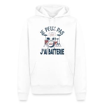 Je peux pas j'ai batterie. Cadeau batteur Musicien - Sweat à capuche Premium bio Homme - blanc - Devant - Nico (187cm)
