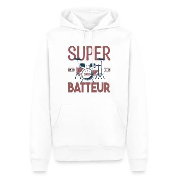 Super Batteur. Cadeau batteur. bassiste. Musicien. - Sweat à capuche Premium bio Homme - blanc - Devant - Nico (187cm)