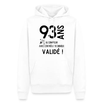 Anniversaire 93 ans humour adulte cadeau - Sweat à capuche Premium bio Homme - blanc - Devant - Nico (187cm)