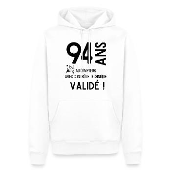 Anniversaire 94 ans humour adulte cadeau - Sweat à capuche Premium bio Homme - blanc - Devant - Nico (187cm)