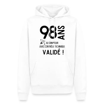 Anniversaire 98 ans humour adulte cadeau - Sweat à capuche Premium bio Homme - blanc - Devant - Nico (187cm)