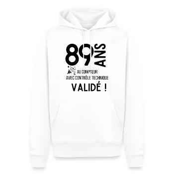 Anniversaire 89 ans humour adulte cadeau - Sweat à capuche Premium bio Homme - blanc - Devant - Nico (187cm)