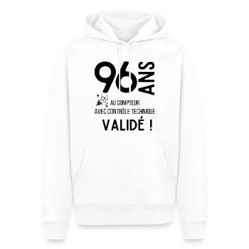 Anniversaire 96 ans humour adulte cadeau - Sweat à capuche Premium bio Homme - blanc - Devant - Nico (187cm)